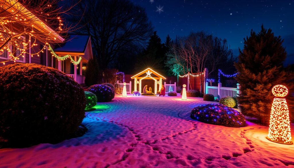 holiday decorations in the snow
