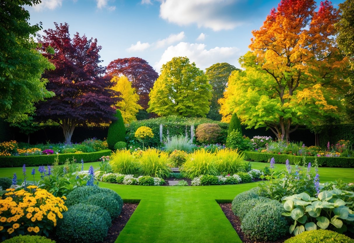 a garden with many colorful trees