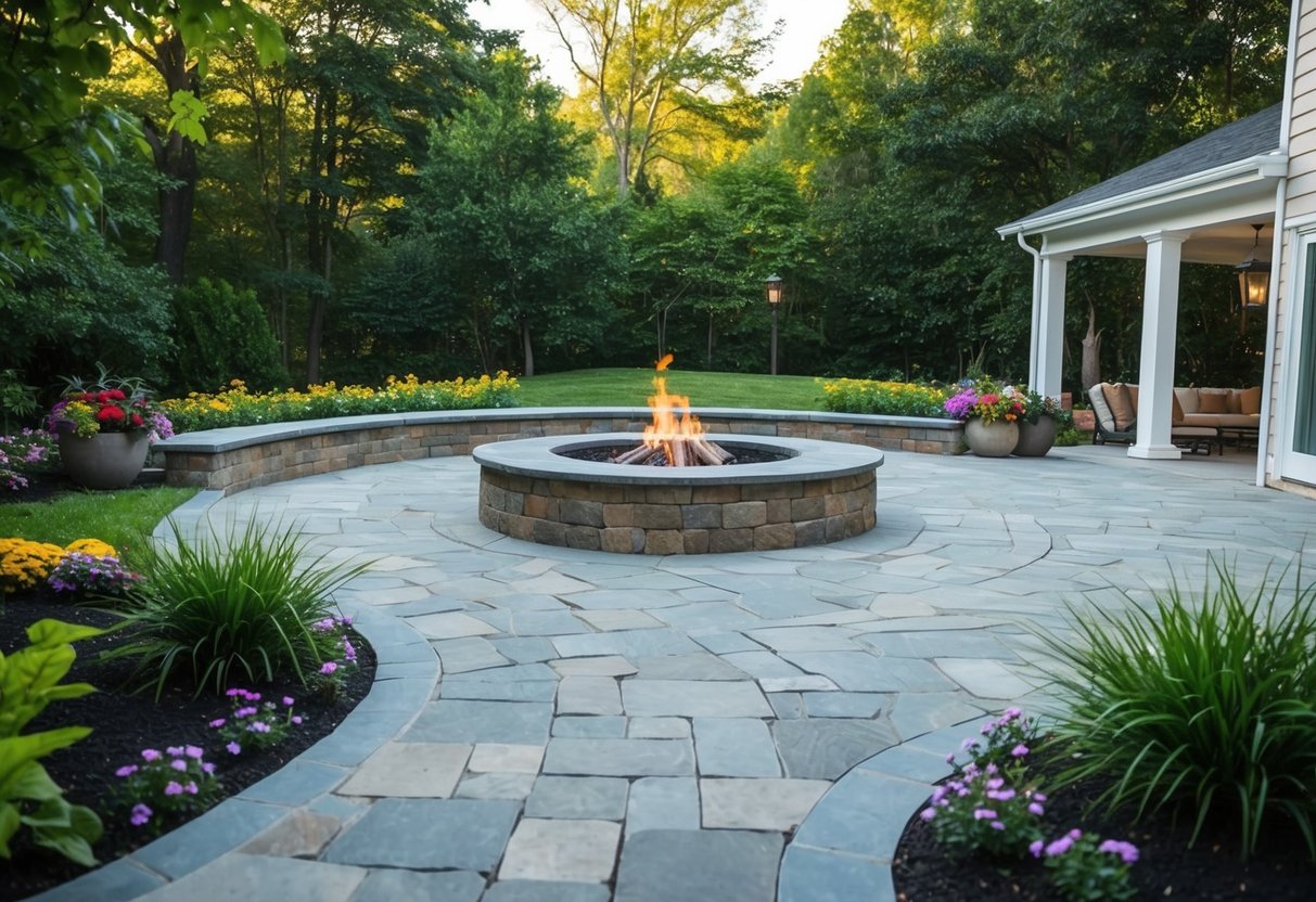 a fire pit in a backyard
