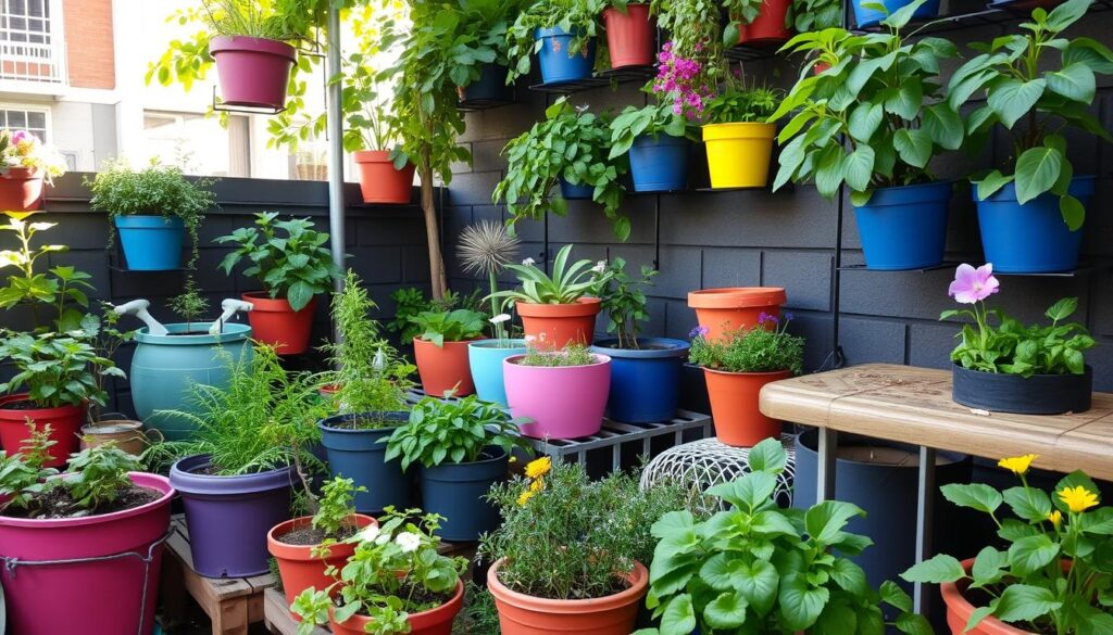 small patio garden design - containers