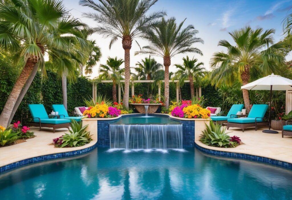 lush landscaping with water elements